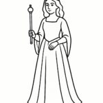 Page à colorier d&rsquo;une demoiselle royale, douce souveraine tenant un sceptre