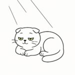 Page à colorier d&rsquo;un chat Scottish Fold, paresseux sieste dans un rayon de soleil