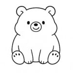 Page à colorier d’un animal mou et écrasé, ours en peluche assis joyeusement