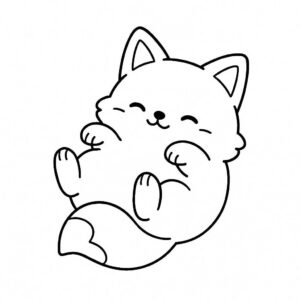 Coloring page of a smoosh squishy animal, plump fox rolling around