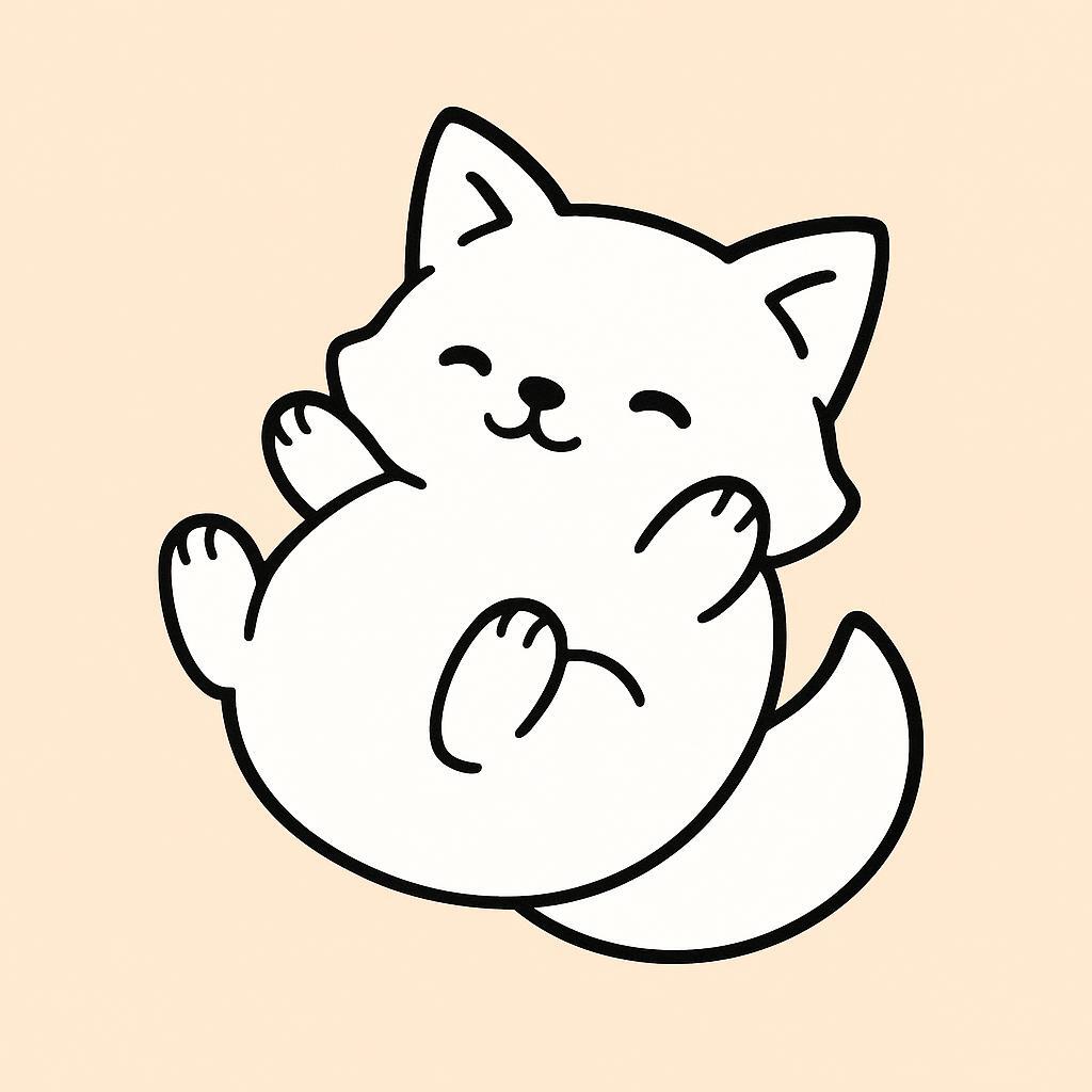 Coloring page of a smoosh squishy animal, plump fox rolling around