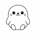 Page à colorier d&rsquo;un animal Smoosh Squishy, phoque gonflé assis joyeusement