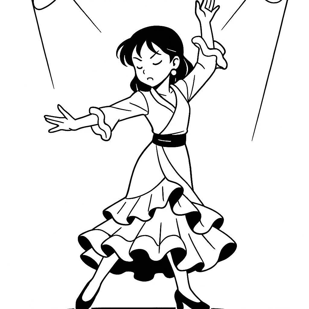 Coloring page of a street dancer, contemporary dancer striking a dramatic pose