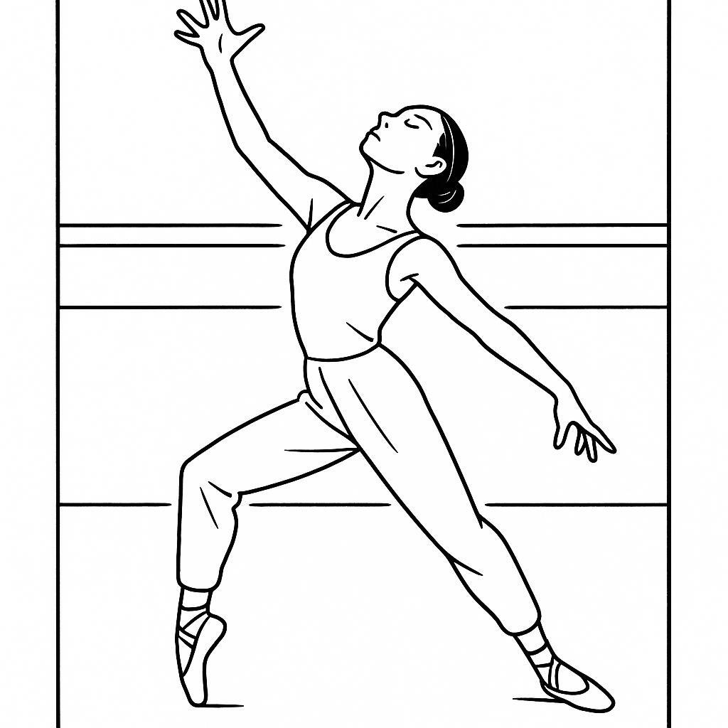 Coloring page of a street dancer, contemporary dancer striking a dramatic pose