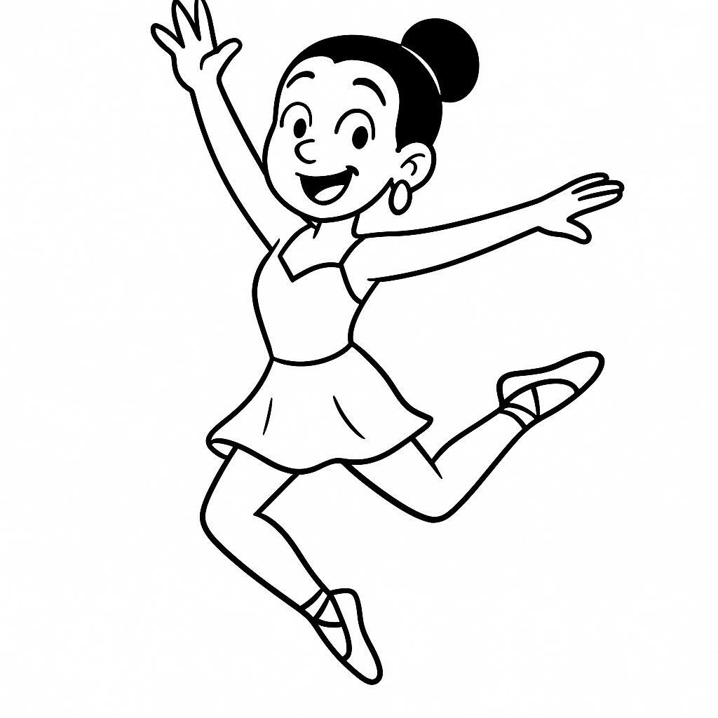 Coloring page of a street dancer, salsa performer jumping mid-air