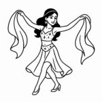 Page de coloriage d&rsquo;un danseur de rue, interprète de salsa, se déplaçant avec des foulards fluides