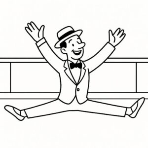 Coloring page of a traditional performer, jazz performer performing a split