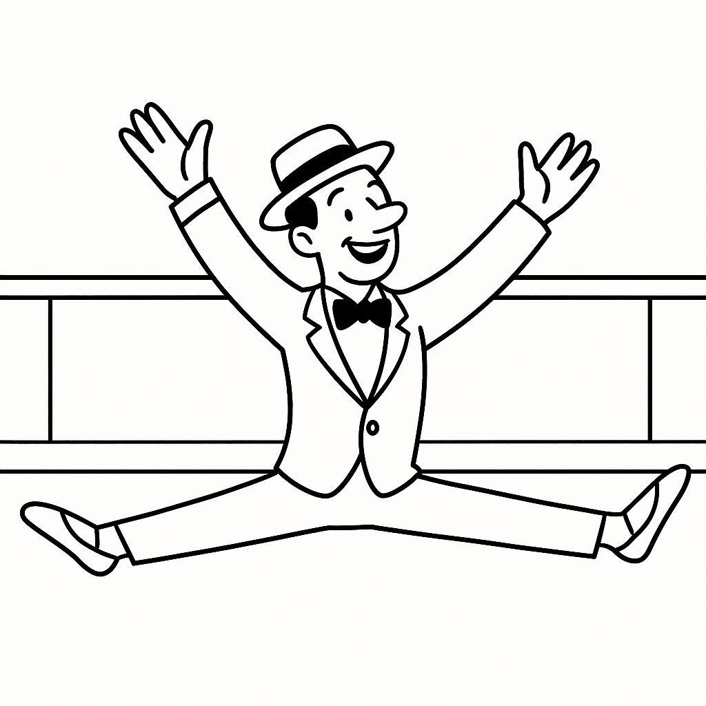 Coloring page of a traditional performer, jazz performer performing a split