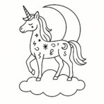 Page de coloriage d&rsquo;une licorne, vagabonde au clair de lune, posant avec grâce