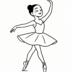 Page de coloriage d&rsquo;une jeune ballerine, danseuse de ballet tournant avec grâce