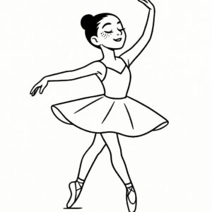 Coloring page of a young ballerina, ballet performer spinning gracefully
