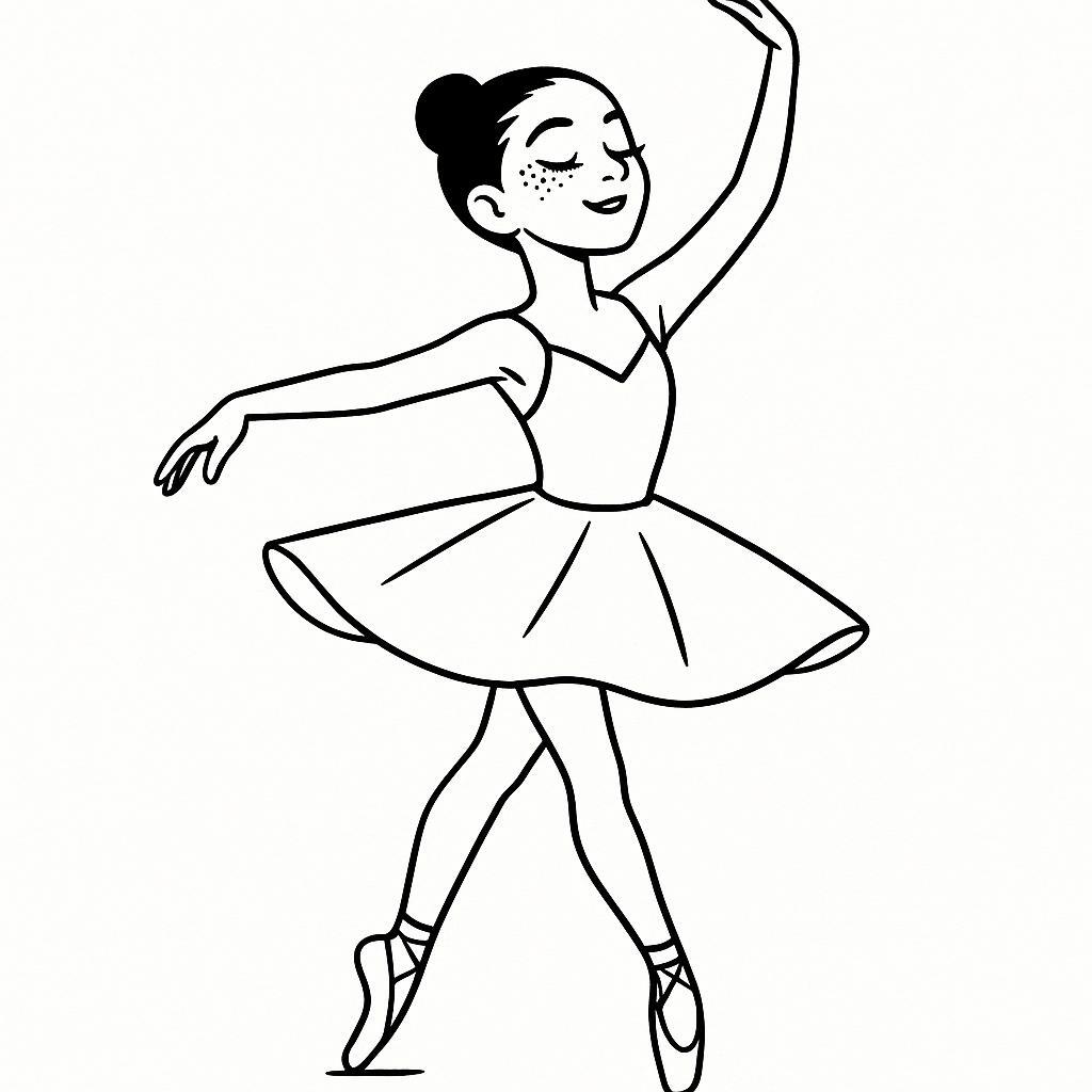 Coloring page of a young ballerina, ballet performer spinning gracefully