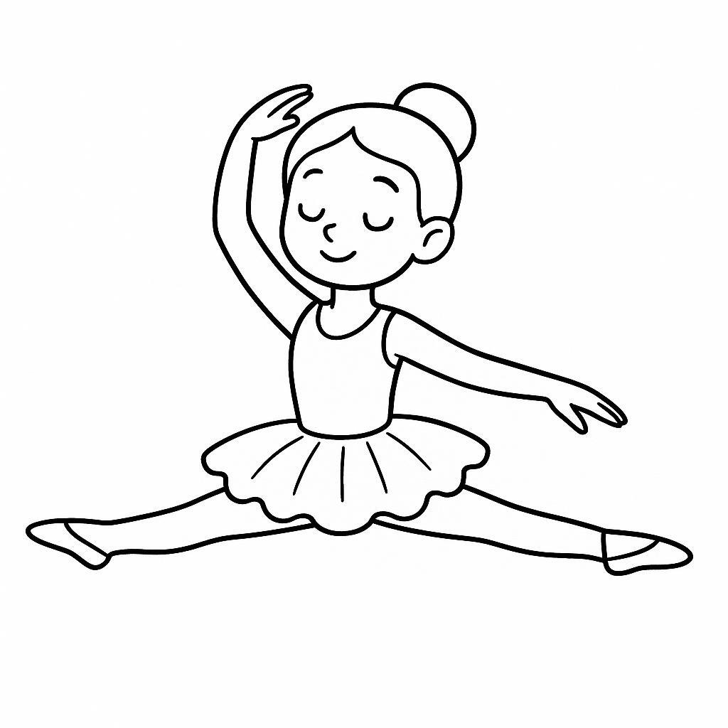 Coloring page of a young ballerina, flamenco artist performing a split