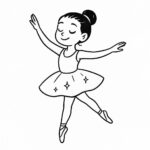 Coloring page of a young ballerina, hip-hop dancer spinning gracefully