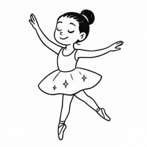 Coloring page of a young ballerina, hip-hop dancer spinning gracefully