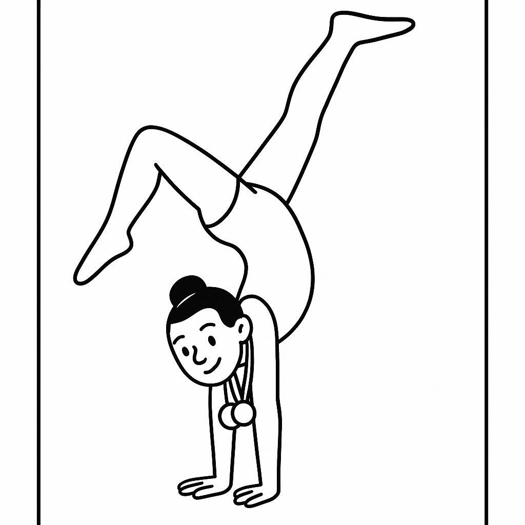 Coloring page of a acrobat performer, rhythmic gymnast performing a handstand
