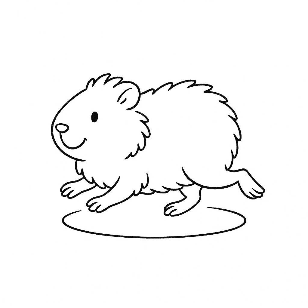 Coloring page of a cavy, fluffy friend running in circles