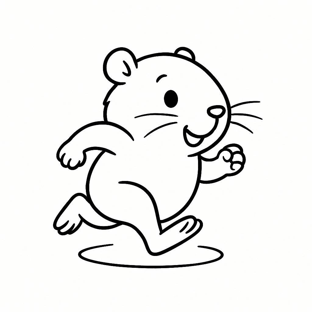 Coloring page of a cavy, tiny explorer running in circles