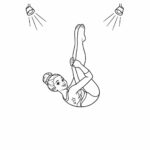 Coloriage d’une gymnaste de compétition, une gymnaste artistique en plein salto