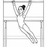 Page de coloriage d&rsquo;une gymnaste féminine, artiste de soie aérienne se balançant sur des barres asymétriques