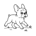 Page à colorier d&rsquo;un chien Bulldog Français, explorateur curieux courant dans un parc