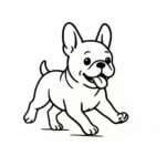 Page à colorier d&rsquo;un chien Bouledogue français, chiot énergique courant dans un parc