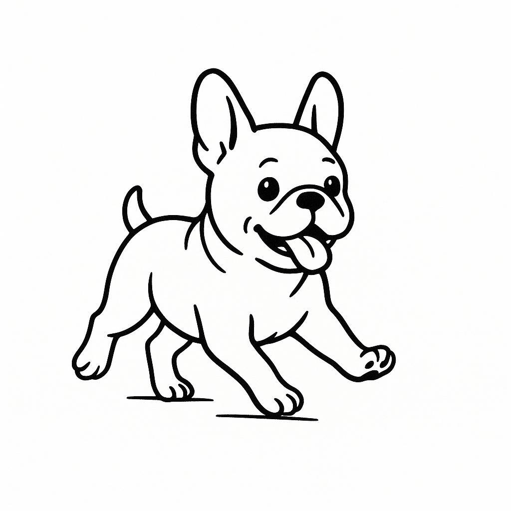 Coloring page of a French Bulldog dog, energetic pup running in a park