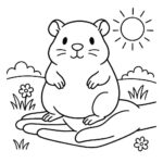 Page à colorier d’un cochon d’Inde, petite créature curieuse reposant sur une main humaine