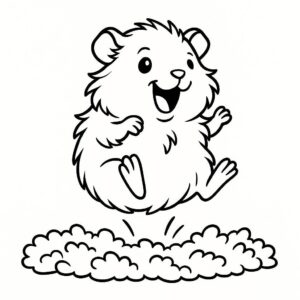 Coloring page of a guinea pig, playful pet popcorning happily