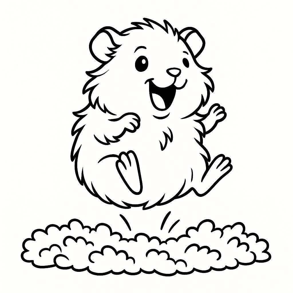 Coloring page of a guinea pig, playful pet popcorning happily