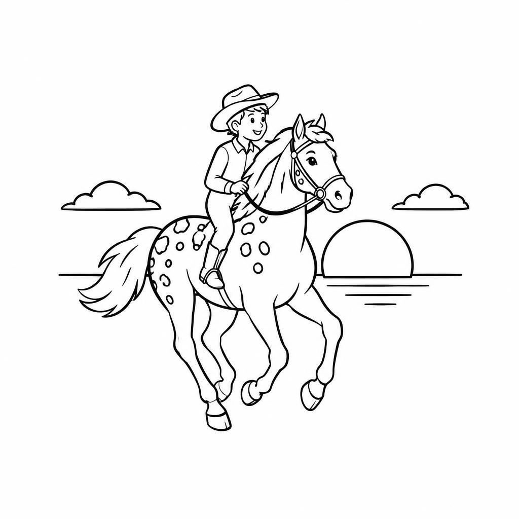 Coloring page of a horse, trusty companion running at sunset