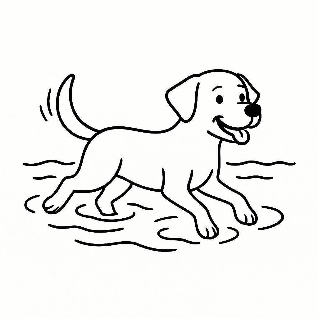 Coloring page of a Labrador Retriever dog, energetic pup swimming in a lake