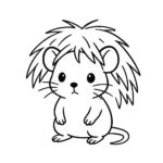 Page à colorier d&rsquo;un petit rongeur, curieux petit animal se cachant sous le foin