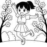 Page de coloriage d&rsquo;un personnage de manga, maknae sautant