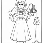 Coloring page of a manga character, singer making a heart with hands