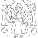 Page à colorier d&rsquo;une princesse, douce souveraine tenant un sceptre