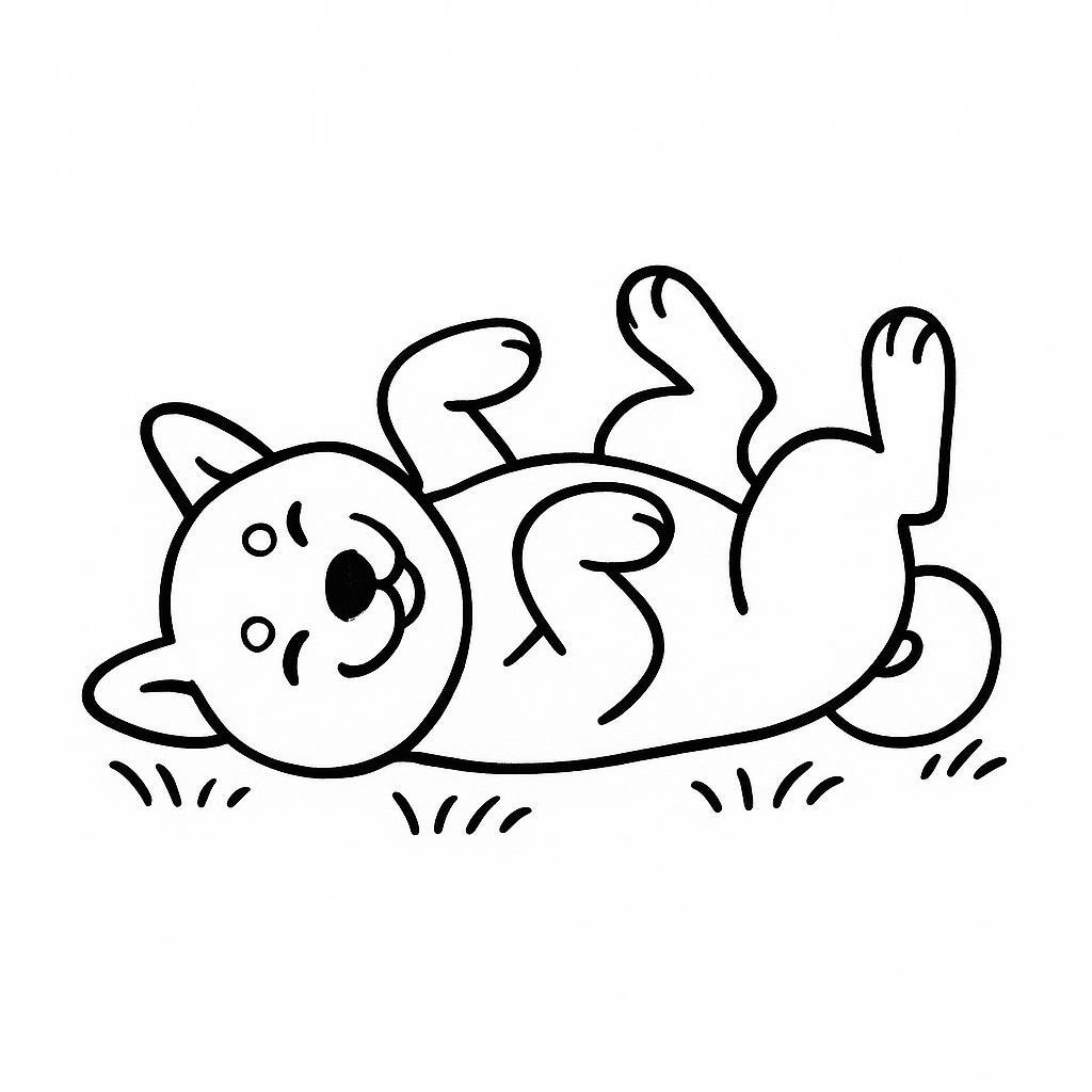 Coloring page of a Shiba Inu dog, loyal companion rolling on the grass