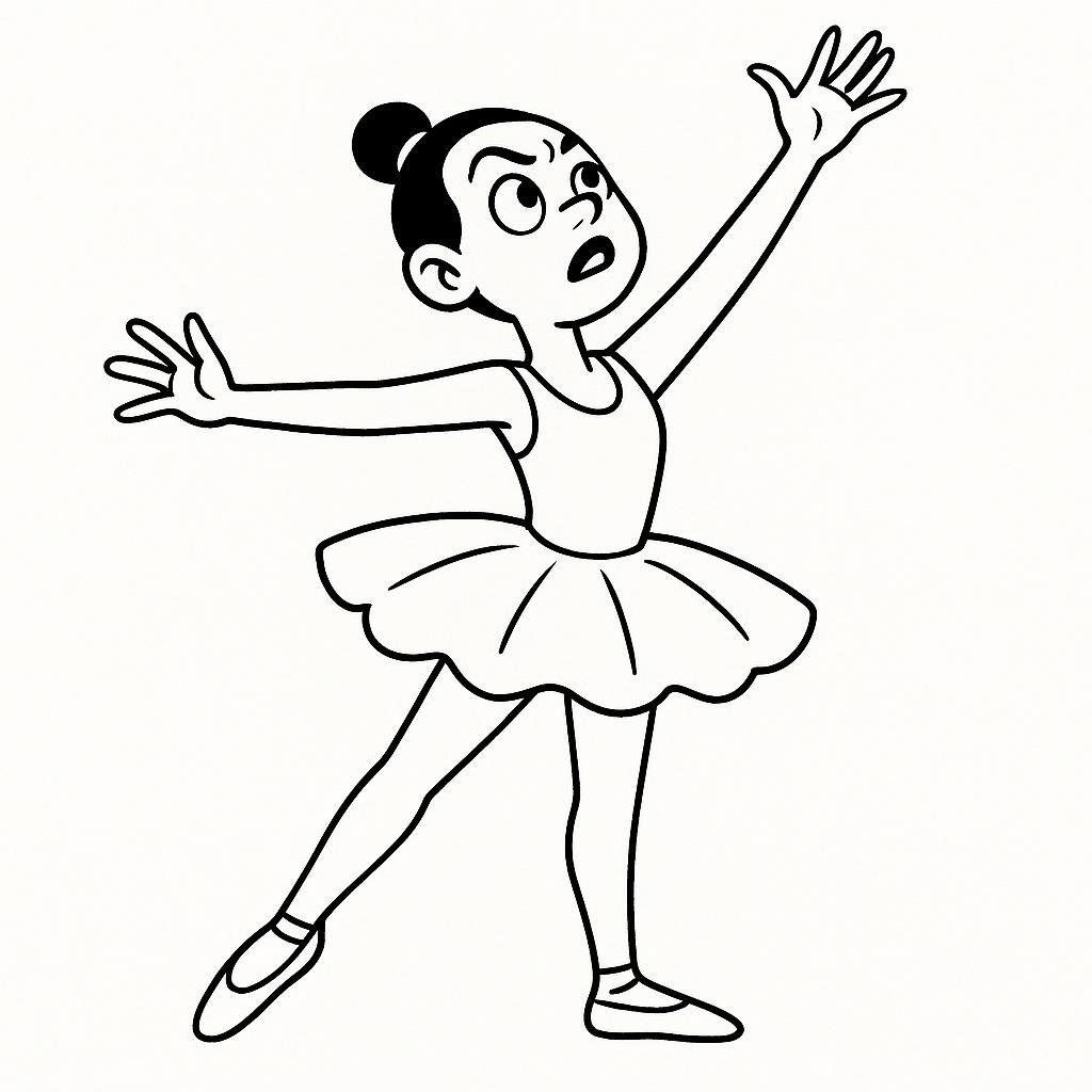 Coloring page of a street dancer, ballet performer striking a dramatic pose