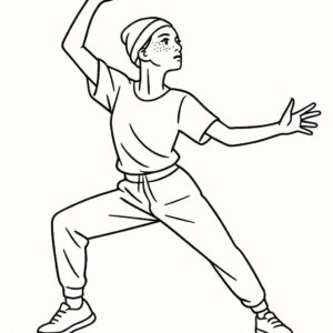 Coloring page of a street dancer, contemporary dancer striking a dramatic pose
