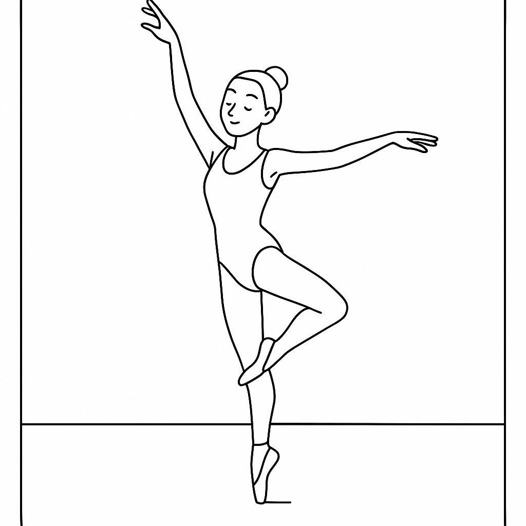Coloring page of a traditional performer, contemporary dancer spinning gracefully