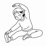 Coloring page of a traditional performer, hip-hop dancer stretching