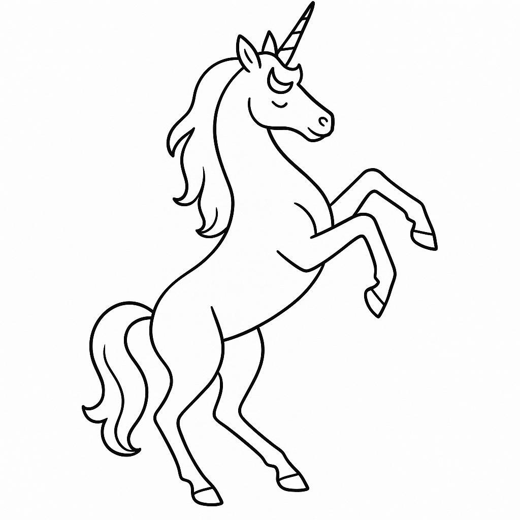 Coloring page of a unicorn, majestic creature rearing majestically
