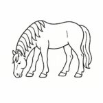 Page de coloriage d&rsquo;un cheval de trait, sauteur d&rsquo;obstacles, broutant paisiblement