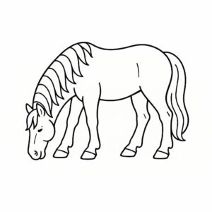 Coloring page of a workhorse, show jumper grazing peacefully