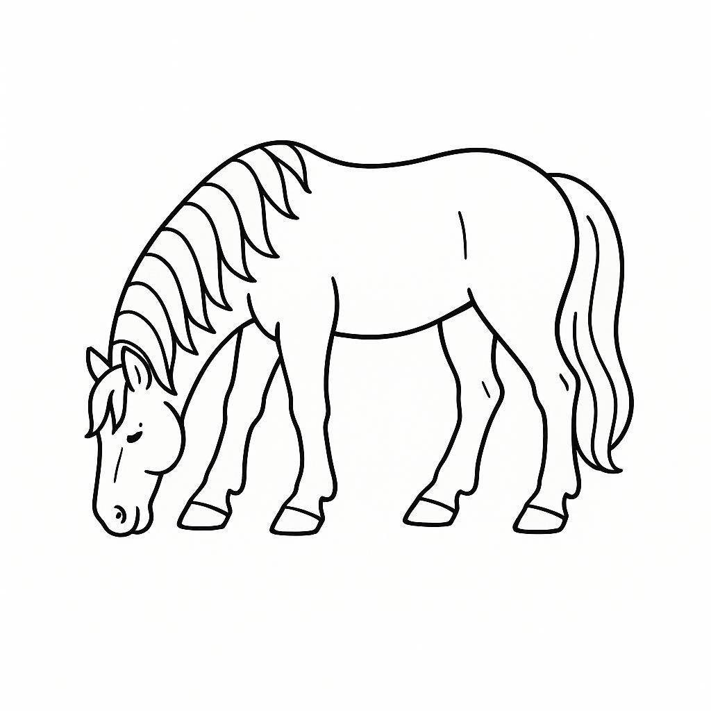 Coloring page of a workhorse, show jumper grazing peacefully