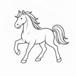 Page à colorier d’un cheval de trait, étalon sauvage jouant avec d’autres chevaux