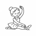 Page à colorier d’une jeune ballerine, interprète de salsa en étirement