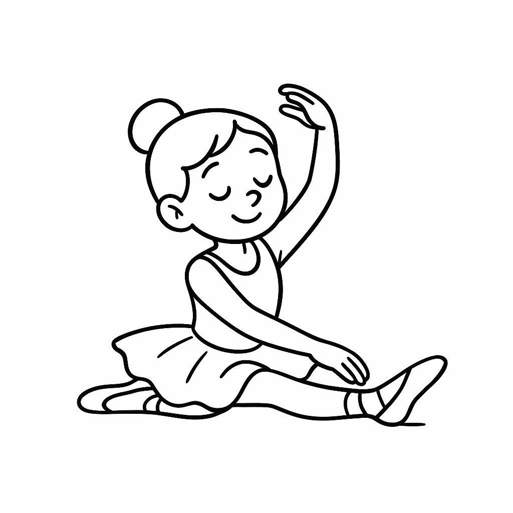 Coloring page of a young ballerina, salsa performer stretching